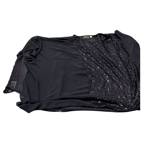 Bob Mackie Top Womens 3X Fits 22W/24W Black Sequin Chiffon Cocktail Lagenlook - Picture 7 of 16